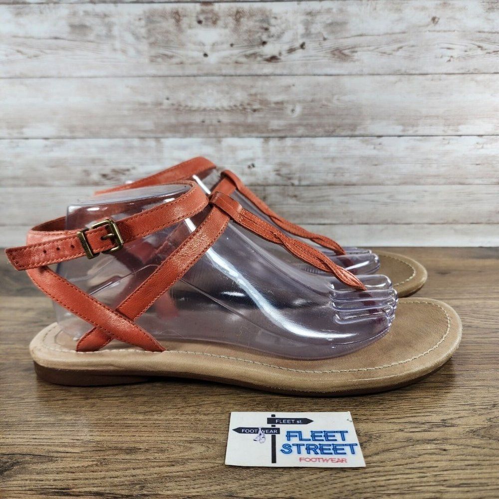 UGG Womens Aubray Orange Leather Ankle Wrap Thong Sandals Flats size 10